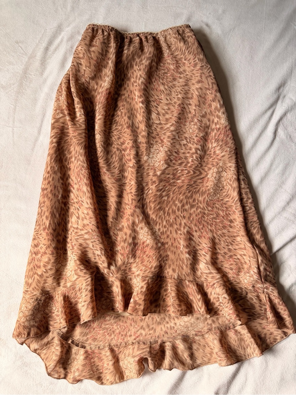 Ruffled Midi Skirt in Light Brown Print